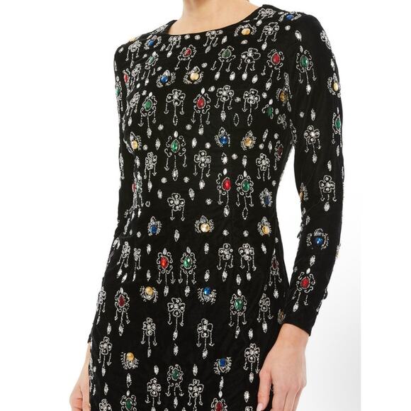 Mac Duggal NWT Size 0 LBD Style 93811 Black Long Sleeve Embellished Mini Dress - Picture 2 of 11
